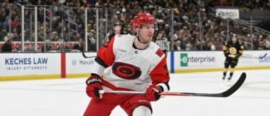 Carolina Hurricanes right wing Andrei Svechnikov (37) skates during the second period against the Boston Bruins at TD Garden.