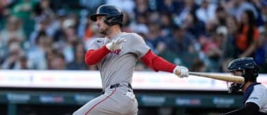 Boston Red Sox third baseman Alex Bregman bats against the Detroit Tigers during the first inning at Comerica Park, May 14, 2025.