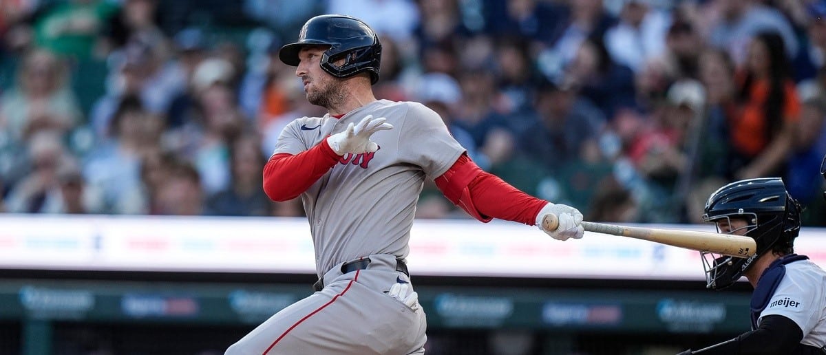 Boston Red Sox third baseman Alex Bregman bats against the Detroit Tigers during the first inning at Comerica Park, May 14, 2025.