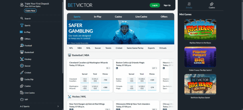 A screenshot desktop view of Sports Interaction's home page.