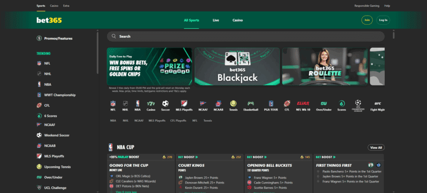 A screenshot desktop view of bet365s home page.