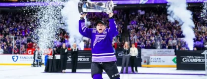 Kendall Coyne Schofield of the Minnesota Frost raises the 2025 Walter Cup.