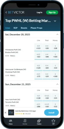 PWHL BetVictor lines