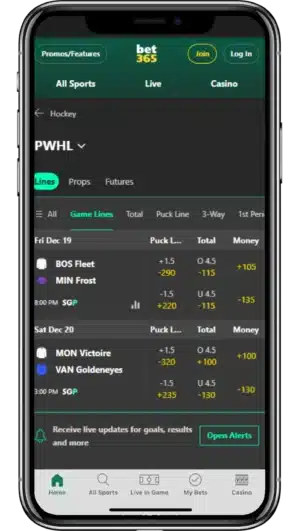 PWHL bet365 lines