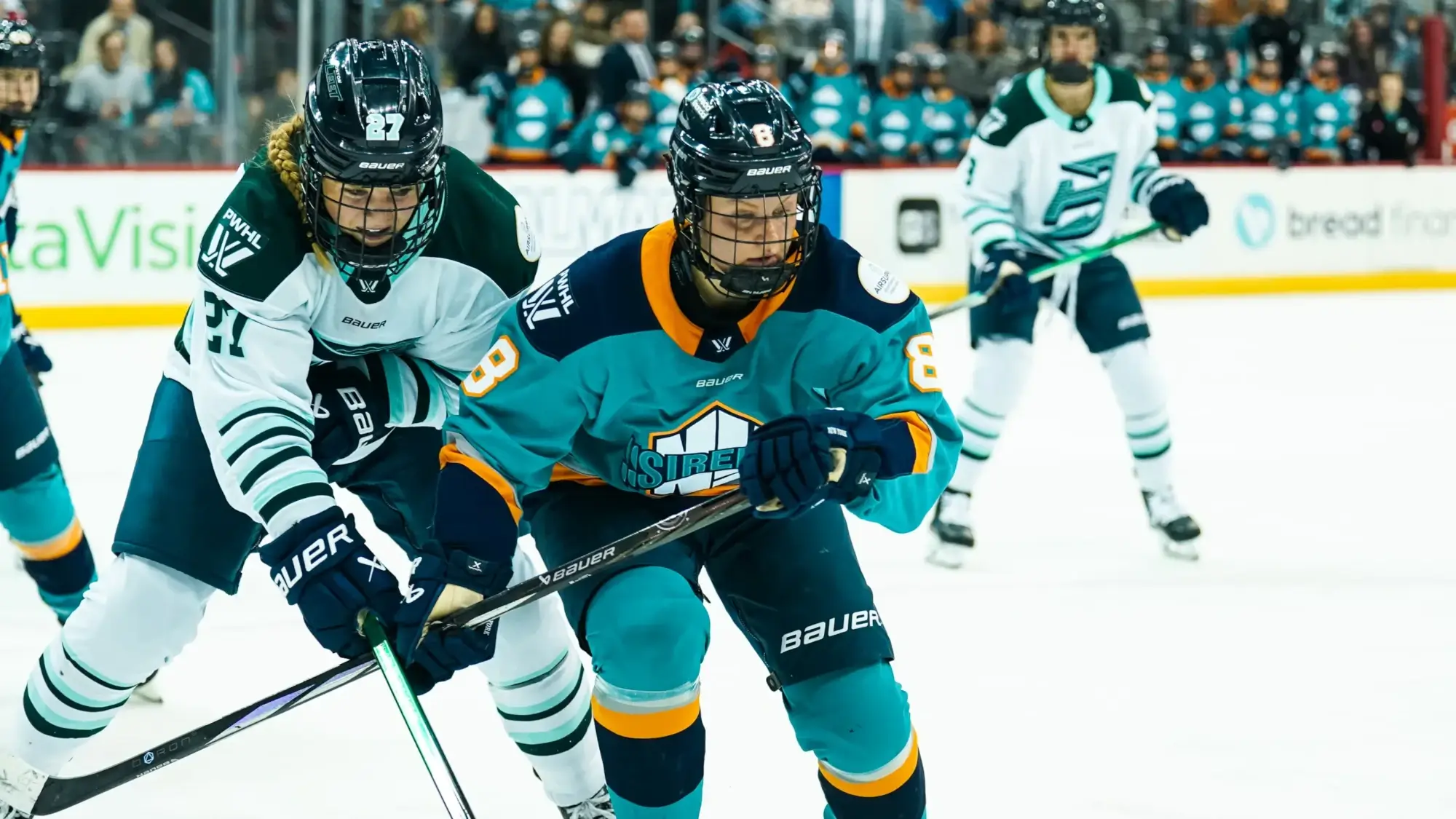 The Boston Fleet battle with the New York Sirens in a PWHL game in December 2025.