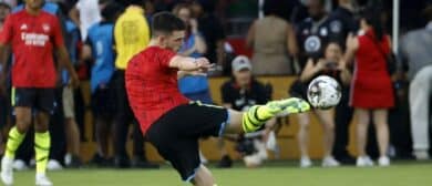 Arsenal midfielder Declan Rice (41) warms up before the game against MLS All Stars of the 2023 MLS All Star Game at Audi Field.