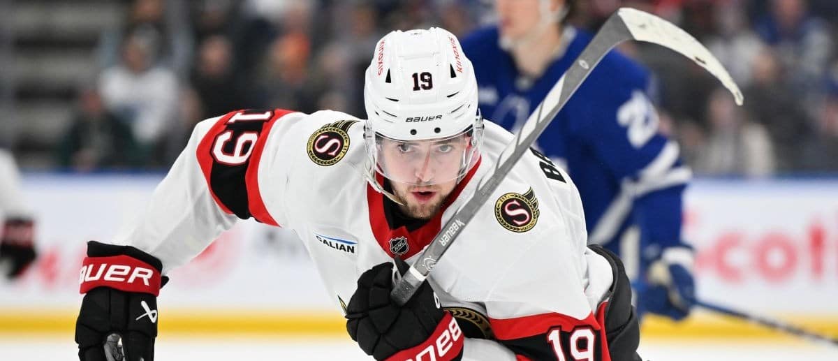 Ottawa Senators forward Drake Batherson (19) pursues the play against the Toronto Maple Leafs in the second period at Scotiabank Arena.