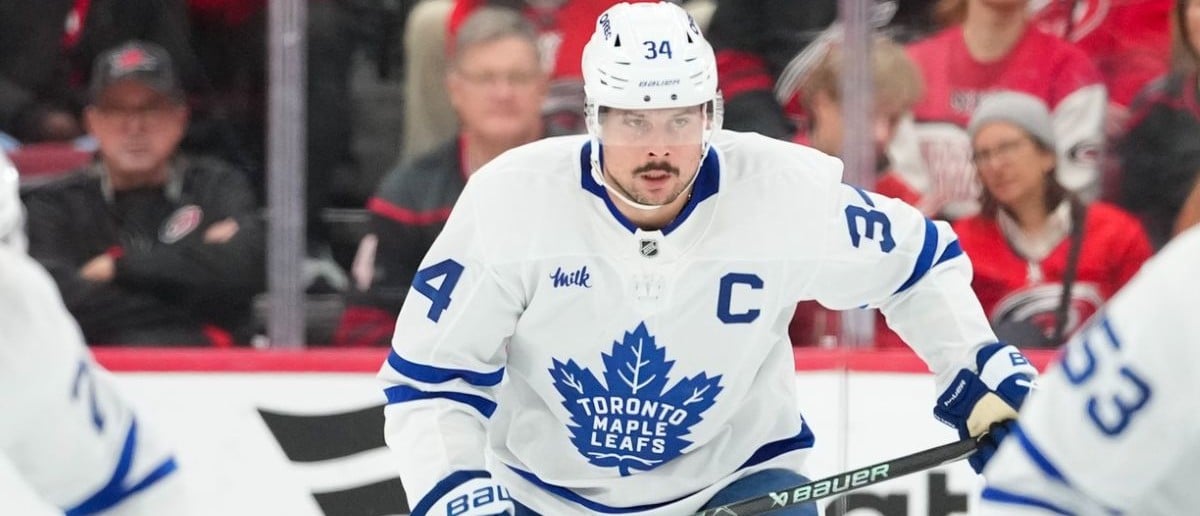 Toronto Maple Leafs center Auston Matthews (34) skates against the Carolina Hurricanes during the third period at Lenovo Center.