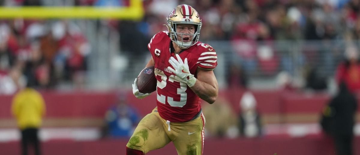 San Francisco 49ers running back Christian McCaffrey (23) runs with the ball during the fourth quarter against the Tennessee Titans at Levi's Stadium