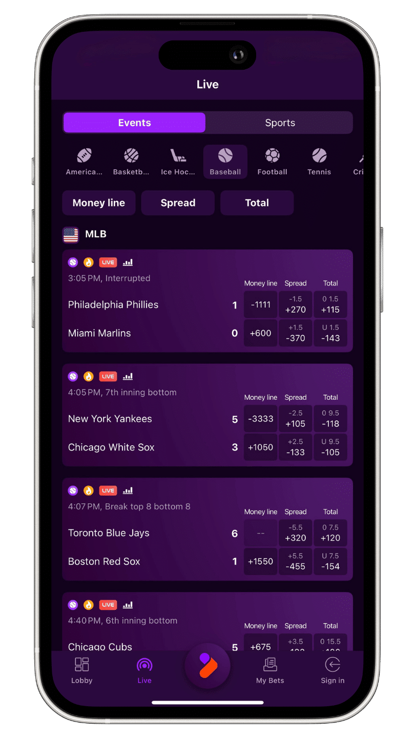 Screenshot of the tonybet canada sports betting app