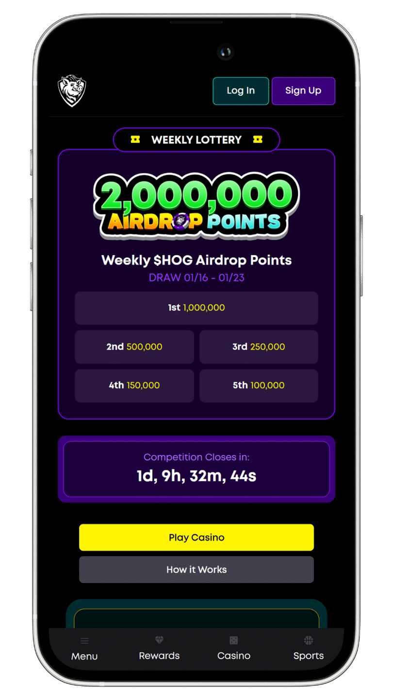 Screenshot of the bet hog mobile site