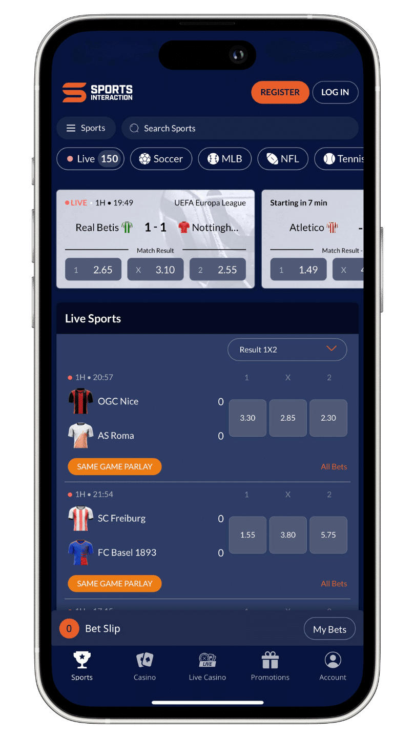 Sports interaction betting app screenshot.