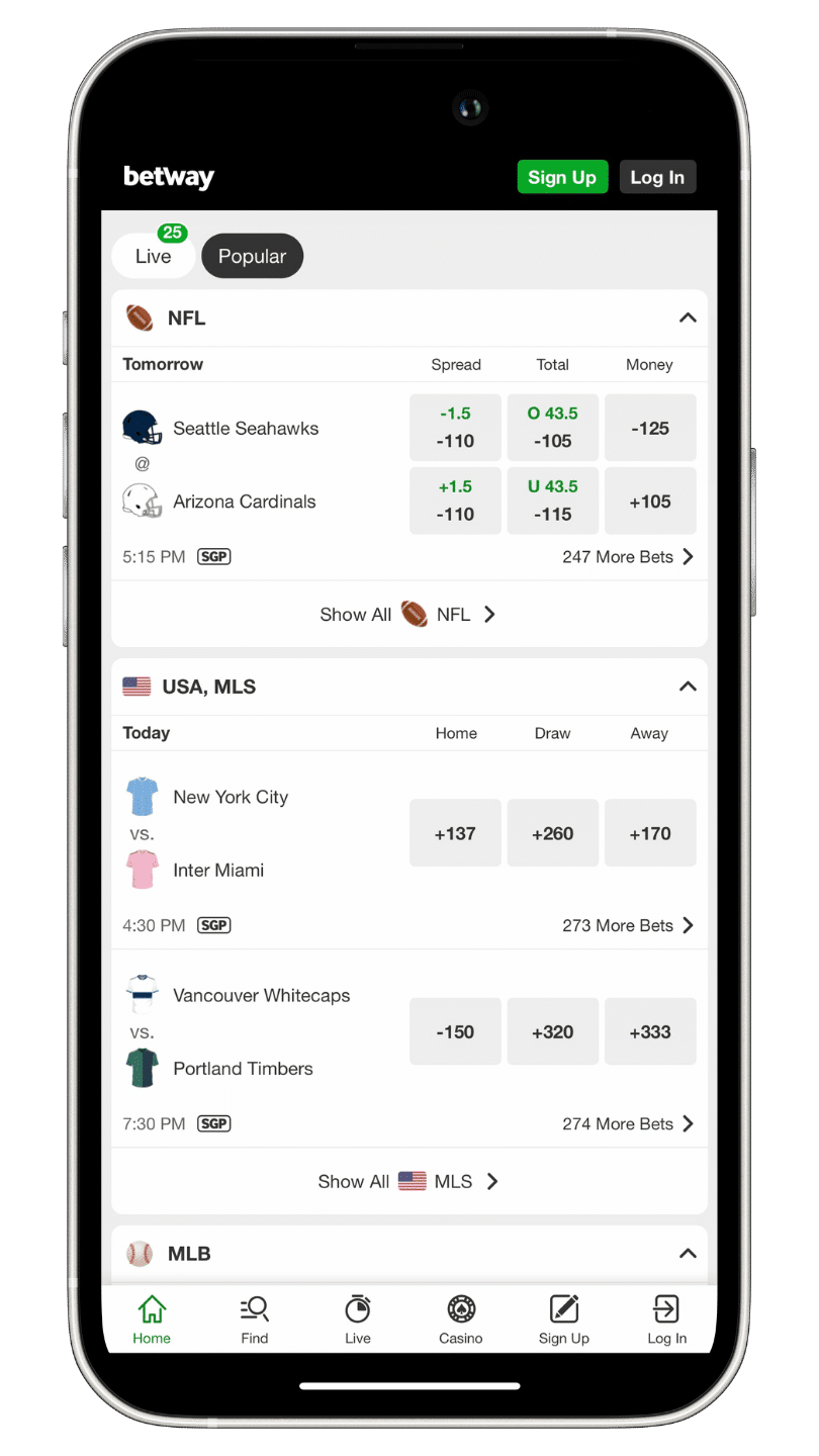 betway screenshot of the betting app