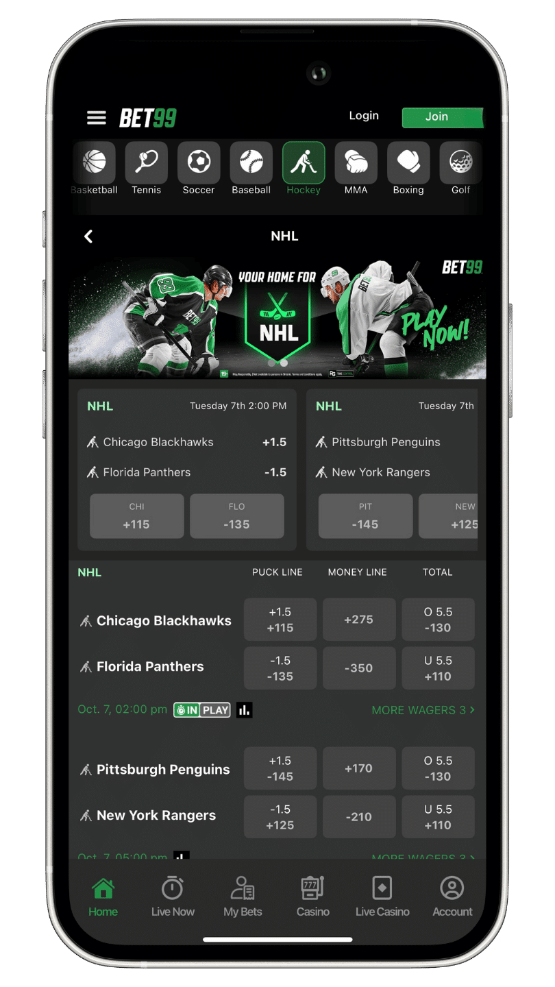 bet99 betting app mockup