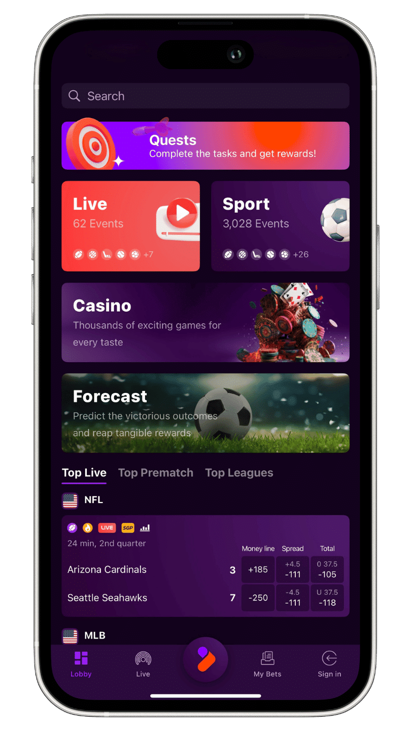 Screenshot of the tonybet canada sports betting app