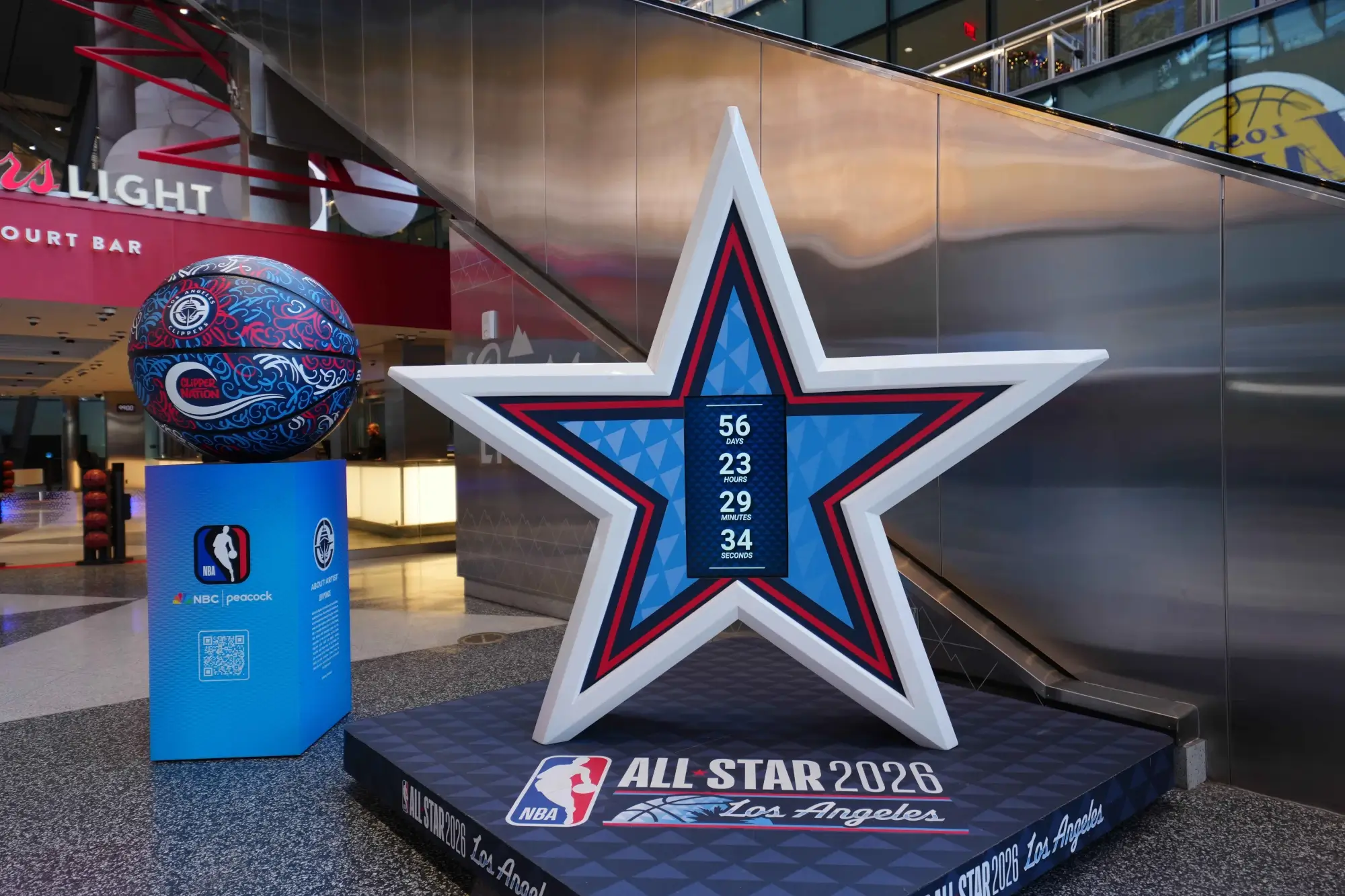 Dec 20, 2025; Inglewood, California, USA; A NBA All-Star Game countdown clock at the Intuit Dome. 