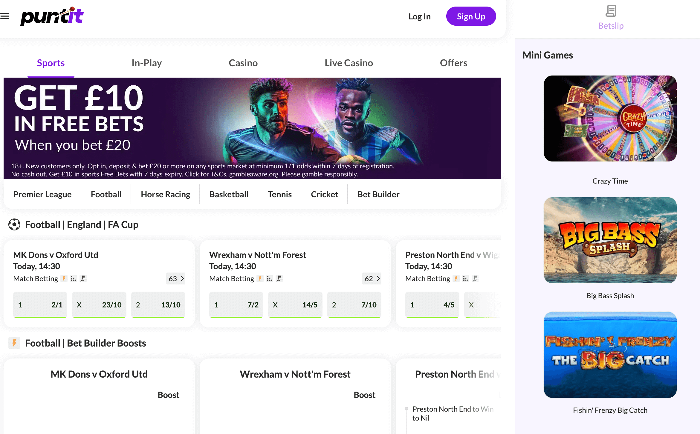desktop view screenshot of PuntIt homepage.