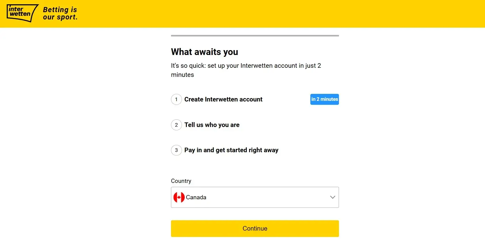 A screenshot view of the Interwetten Casino sign up screen.