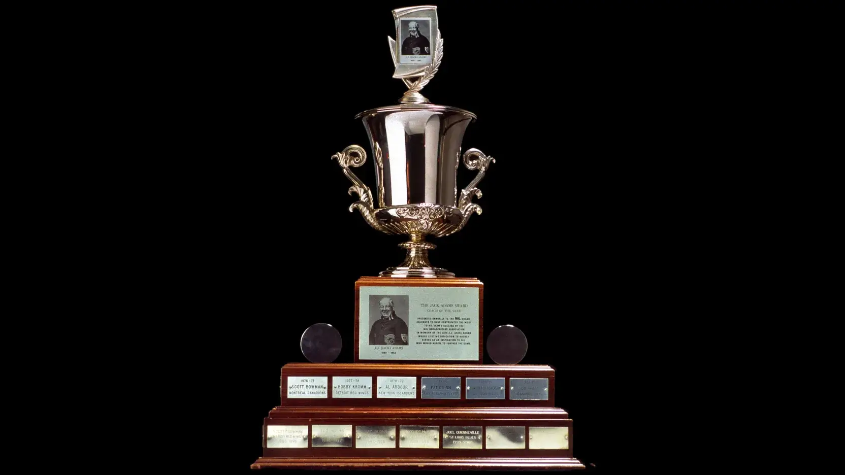 A view of the NHL's Jack Adams Trophy for the best coach of the regular season.