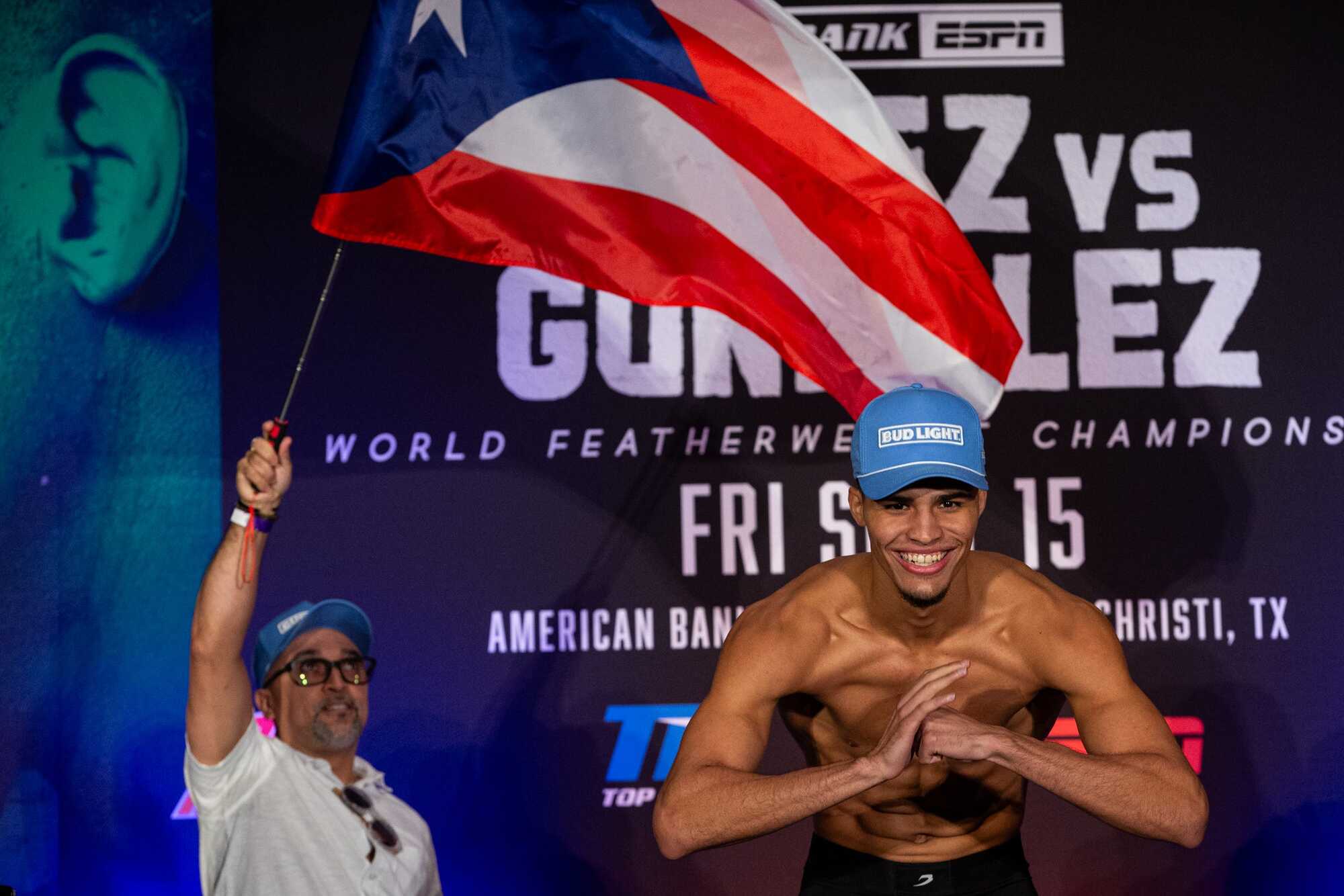 Xander Zayas poses during ceremonial weigh-in.