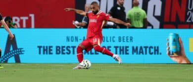 Liverpool forward Mohamed Salah (11) kicks the ball against Arsenal at Lincoln Financial Field