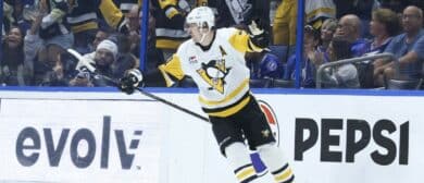 Pittsburgh Penguins center Evgeni Malkin (71) reacts after scoring a goal against the Tampa Bay Lightning in the third period at Benchmark International Arena