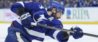 Tampa Bay Lightning right wing Nikita Kucherov (86) shoots the puck against the St. Louis Blues in the first period at Benchmark International Arena.