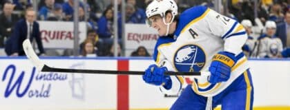 Buffalo Sabres center Tage Thompson (72) shoots against the St. Louis Blues during the third period at Enterprise Center