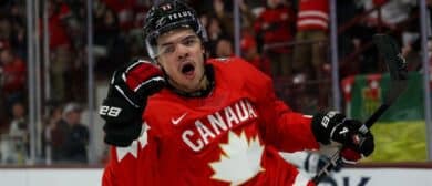 Canada forward Tij Iginla (11) celebrates his goal against Finland during the second period in group play during the 2026 IIHF World Junior Championship at 3M Arena.