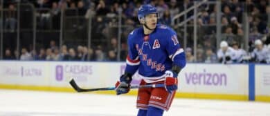 New York Rangers left wing Artemi Panarin (10) skates against the Utah Mammoth during the second period at Madison Square Garden.