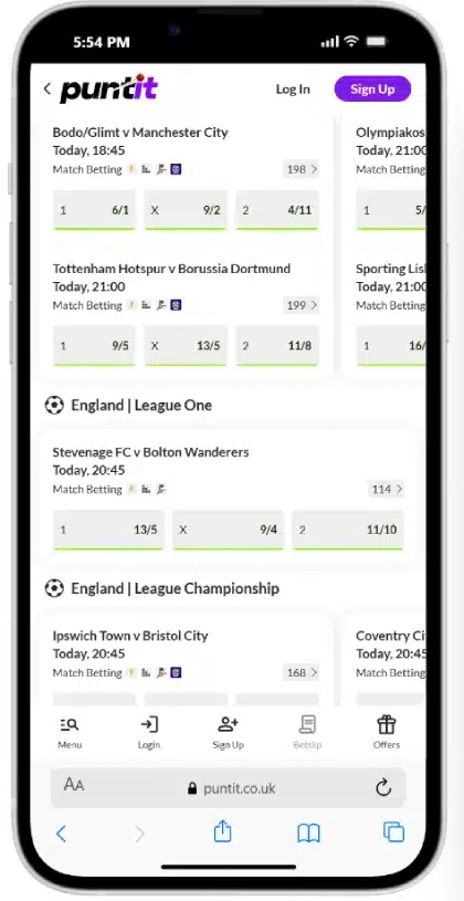 Puntit app odds page