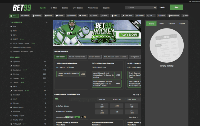 Bet99 Interface