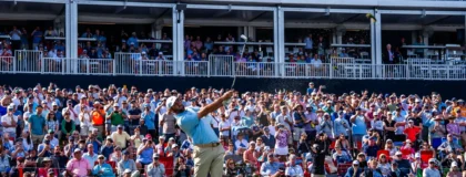 Scottie Scheffler tees off on the 17th hole during the second round of the Players Championship at TPC Sawgrass in Ponte Vedra Beach, Fl. Friday March 14, 2025.