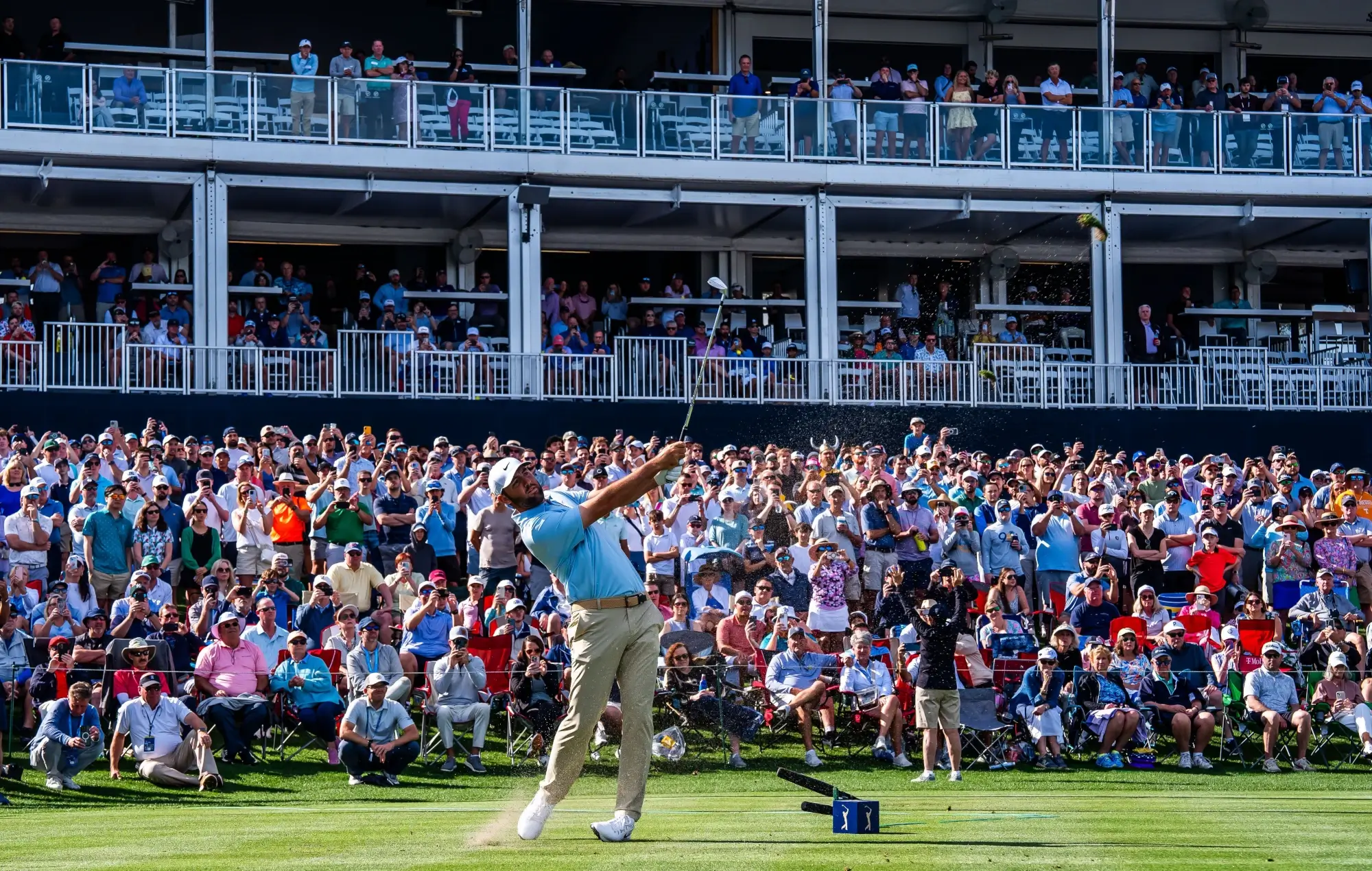 Scottie Scheffler tees off on the 17th hole during the second round of the Players Championship at TPC Sawgrass in Ponte Vedra Beach, Fl. Friday March 14, 2025.