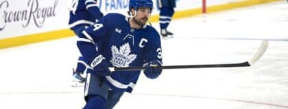 Toronto Maple Leafs forward Auston Matthews (34) warms up before playing the Winnipeg Jets at Scotiabank Arena