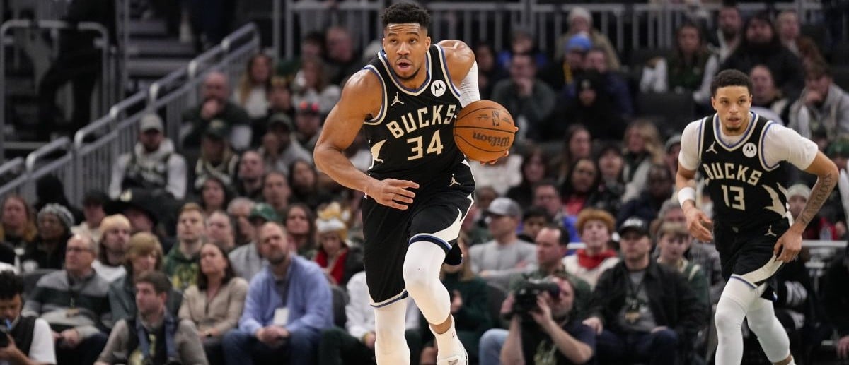 Milwaukee Bucks forward Giannis Antetokounmpo (34) during the game against the Denver Nuggets at Fiserv Forum.