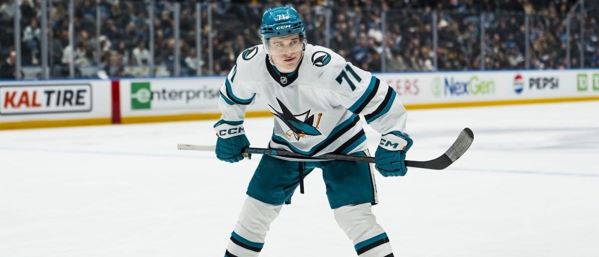 San Jose Sharks forward Macklin Celebrini (71) during a stop in play against the Vancouver Canucks in the third period at Rogers Arena.