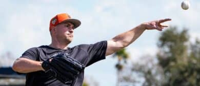 Detroit Tigers pitcher Tarik Skubal practices during spring training at TigerTown in Lakeland, Fla. on Saturday, Feb. 14, 2026.