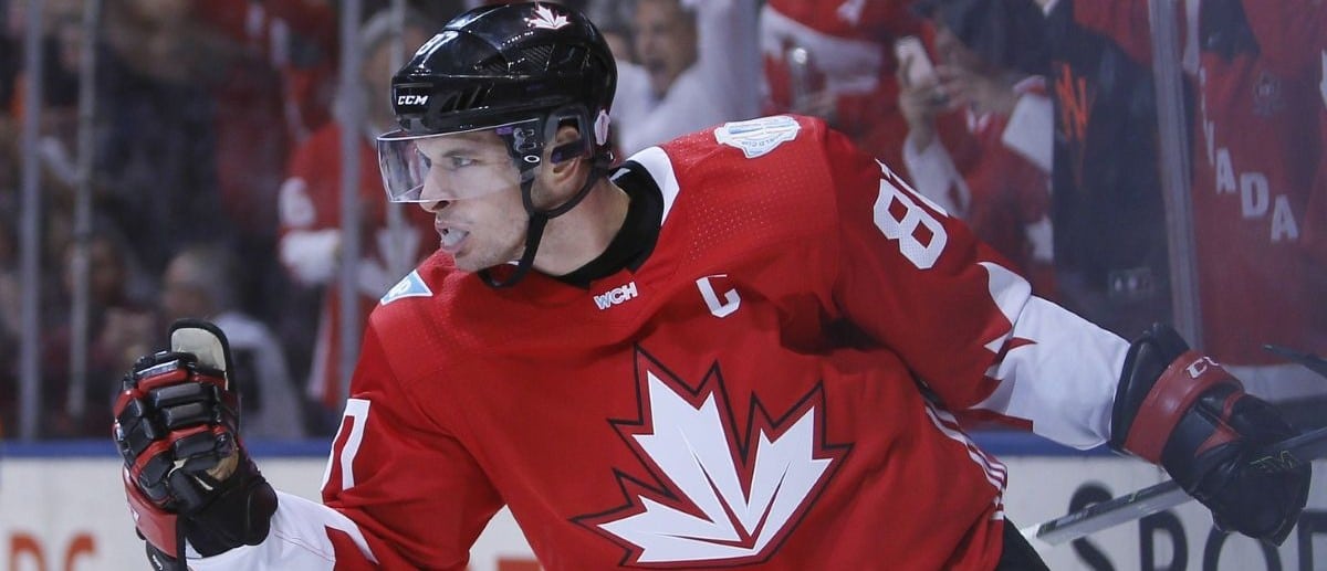Team Canada forward Sidney Crosby (87) celebrates his goal against Team Russia during the first period of a semifinal game in the 2016 World Cup of Hockey at Air Canada Centre.
