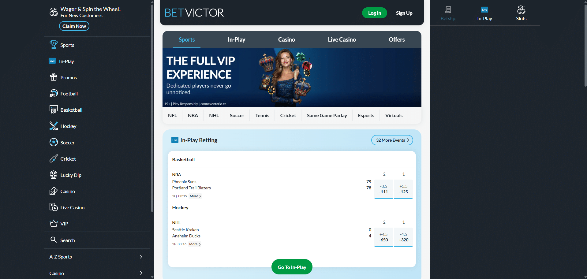 Desktop view screenshot of BetVictor homepage.