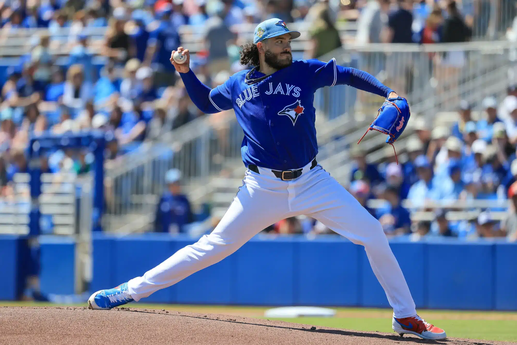 Mar 19, 2026; Dunedin, Florida, USA; Toronto Blue Jays starting pitcher Cody Ponce (66) throws a pitch during the first inning against the New York Yankees at TD Ballpark.