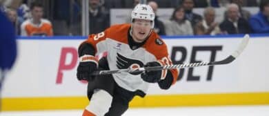 Philadelphia Flyers forward Matvei Michkov (39) skates against the Toronto Maple Leafs during the second period at Scotiabank Arena.