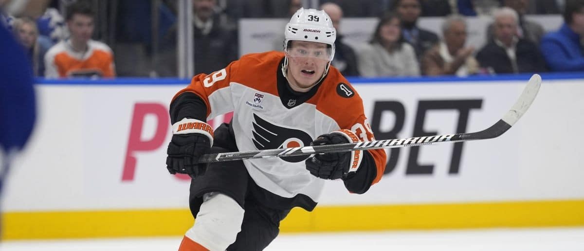 Philadelphia Flyers forward Matvei Michkov (39) skates against the Toronto Maple Leafs during the second period at Scotiabank Arena.