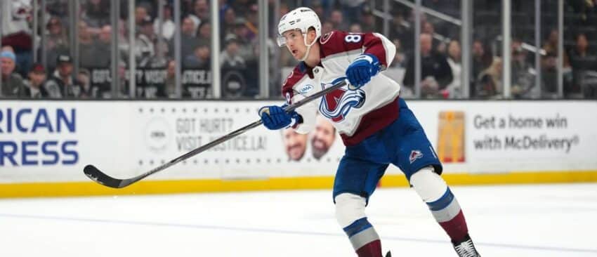 Colorado Avalanche center Martin Necas (88) scores an empty net goal against the LA Kings in the third period at Crypto.com Arena