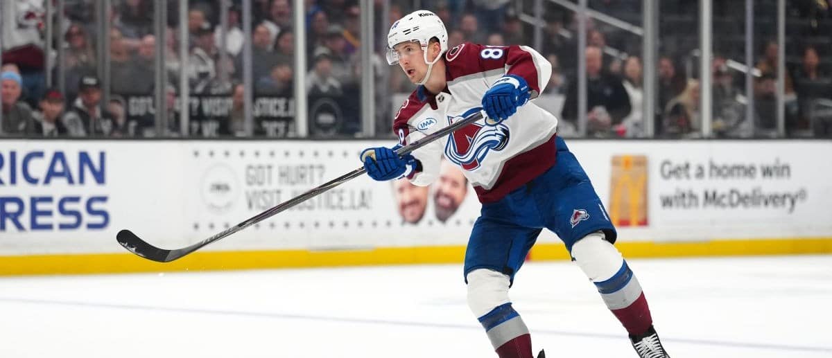 Colorado Avalanche center Martin Necas (88) scores an empty net goal against the LA Kings in the third period at Crypto.com Arena