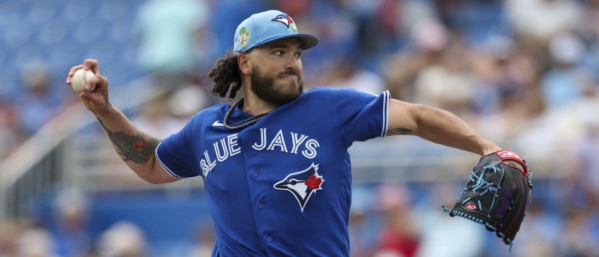 s a pitch against the Minnesota Twins in the first inning during spring training at TD Ballpark.