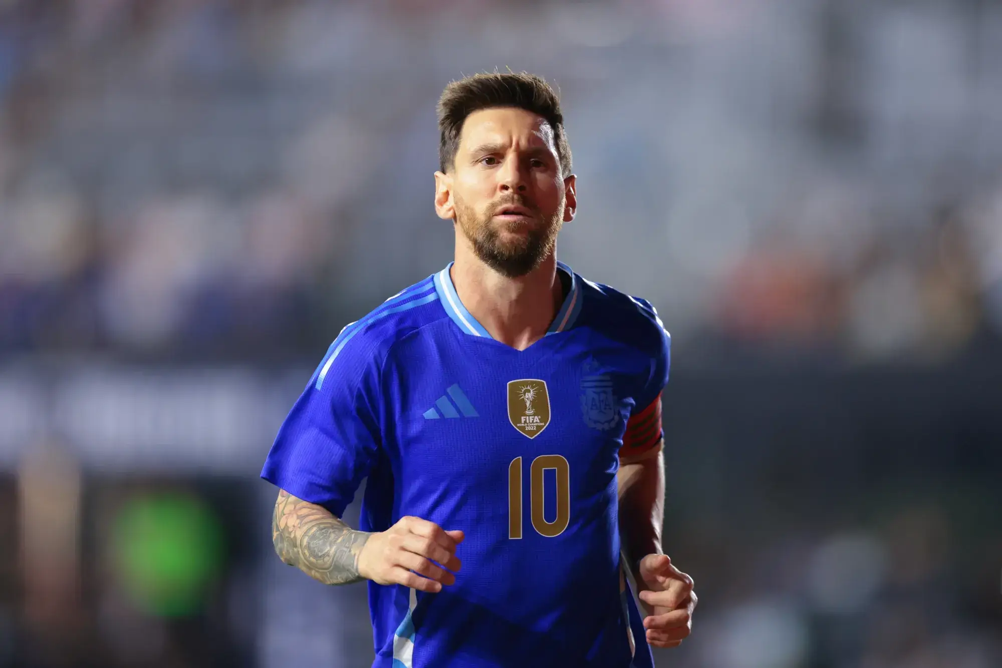 Oct 14, 2025; Fort Lauderdale, Florida, USA; Argentina forward Lionel Messi (10) looks on against Puerto Rico during the first half at Chase Stadium.