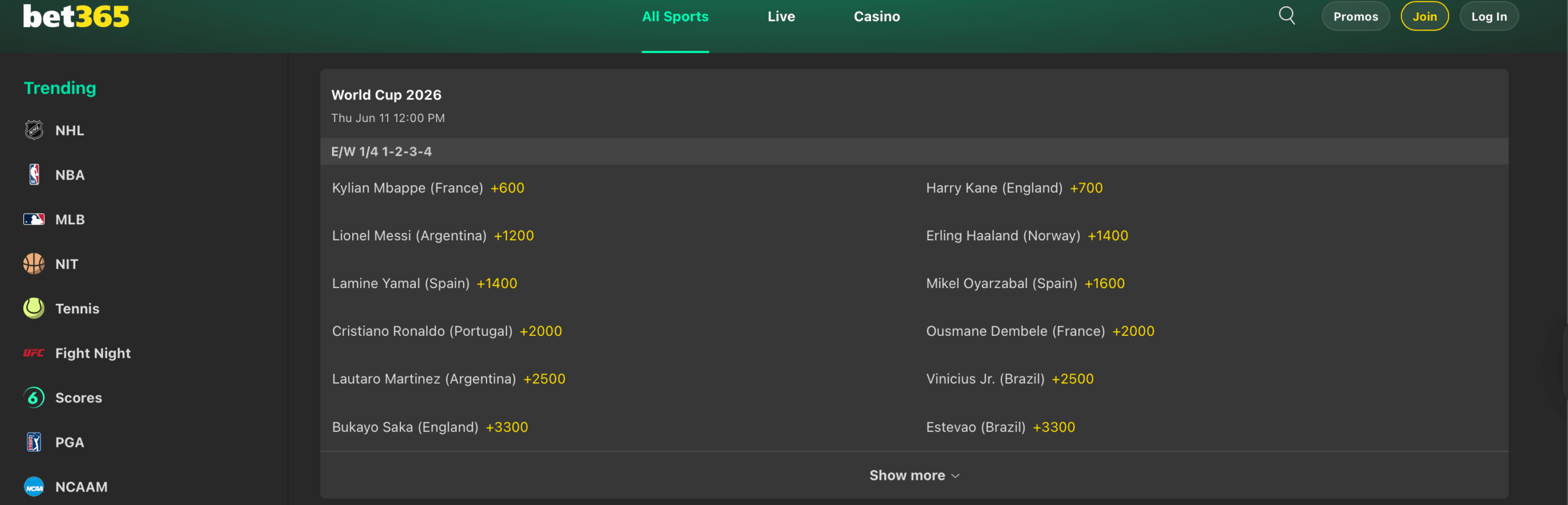 screenshot read golden boot odds bet365