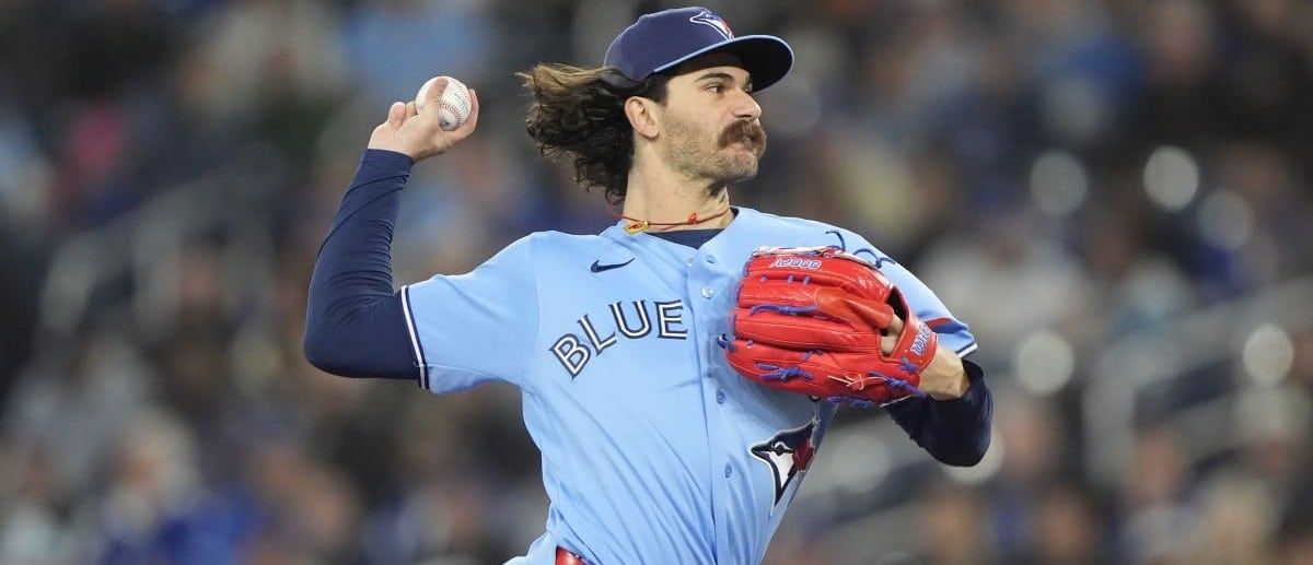 Toronto Blue Jays starting pitcher Dylan Cease (84) pitches to the Los Angeles Dodgers during the second inning at Rogers Centre.
