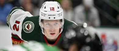 Minnesota Wild left wing Matt Boldy (12) looks on during the game between the Stars and the Wild at American Airlines Center.